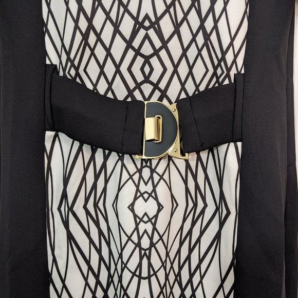 Marisa Kenson Black White Geometric Color Block Stretch Midi Dress - size S NWT - Picture 3 of 9